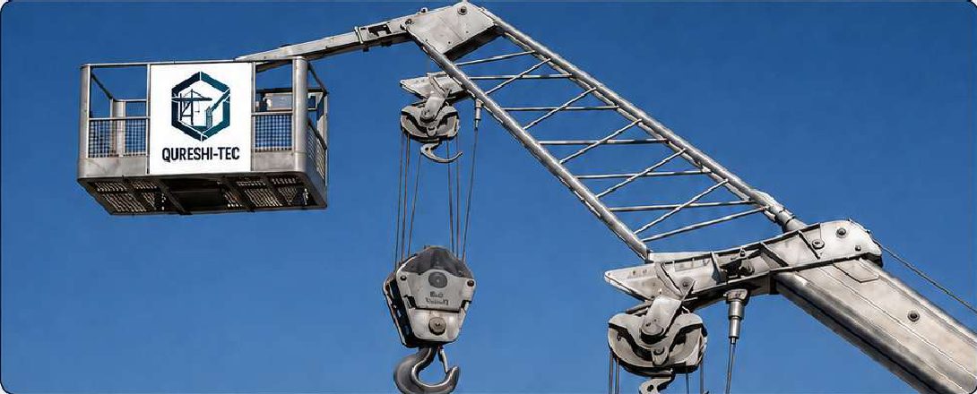 Qureshi-Tec man basket attached to a crane